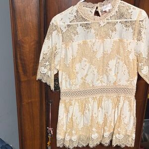 Entro Elegant Lace Blouse in Cream and Tan